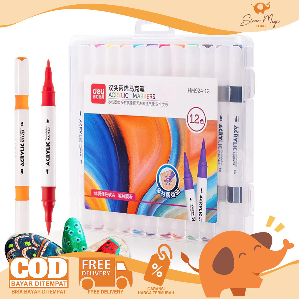

Deli Acrylic Marker HM924-12 Cat Akrilik Pena Brush Twin 12 Warna Berkualitas
