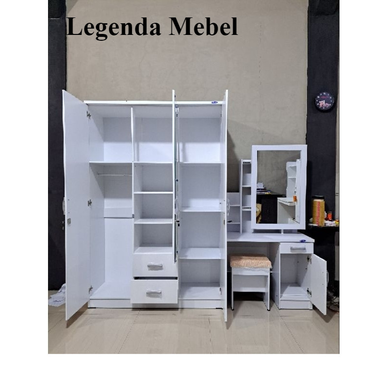 (Bisa COD) Set Lemari Pakaian 3 Pintu dan Meja Rias Kaca Sliding - Lemari dan Meja Rias Murah - Satu