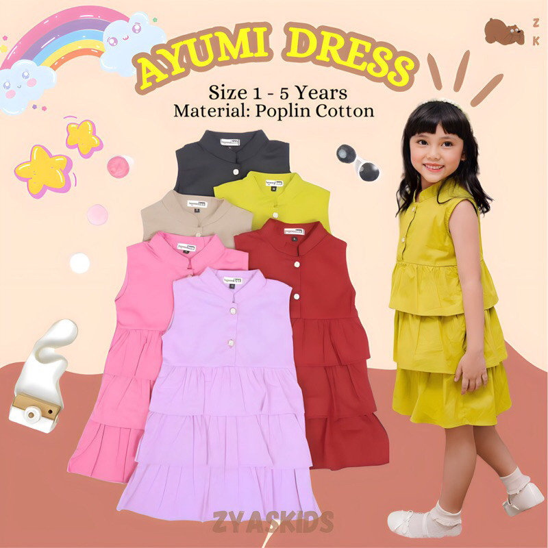 AYUMI DRESS Pakaian Baju Dress Dres Bahan Cotton Poplin Strech Hooneybee Warna Maroon Lilac Coksu Li
