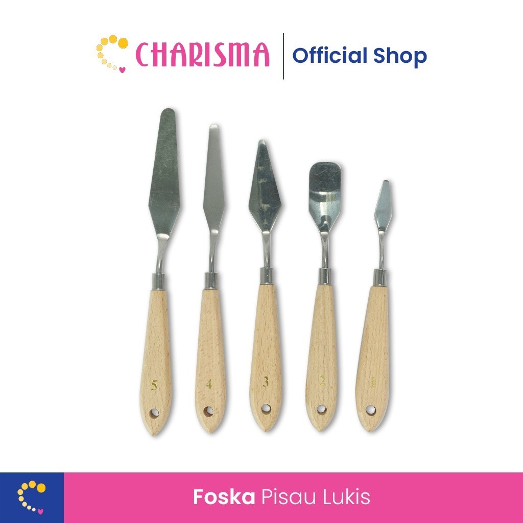 

Charisma Pallete Knife Pallete Set 5 - Foska Pisau Lukis Set 5 in 1 - Pallete Pisau Spatula Dekorasi Kue Lukis Ukir Spatula Palet Cake Painting Knife Paint Art Mixxing Palette Clay Cake Frosting Knife Scraper