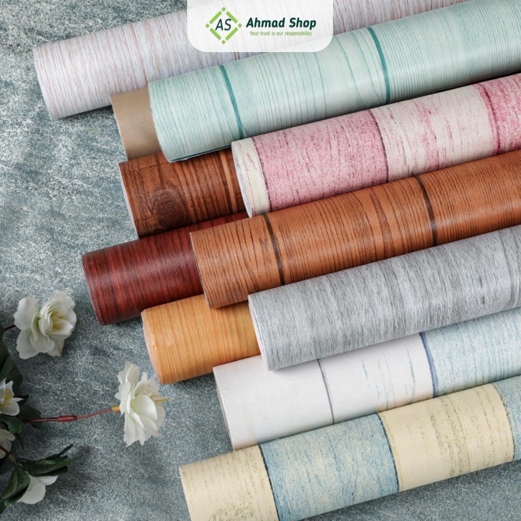 (COD) Wallpaper Stiker Dinding, Meja  Stiker Salur Kayu Garis Kayu Stripe Papan Tripleks Biru Putih 