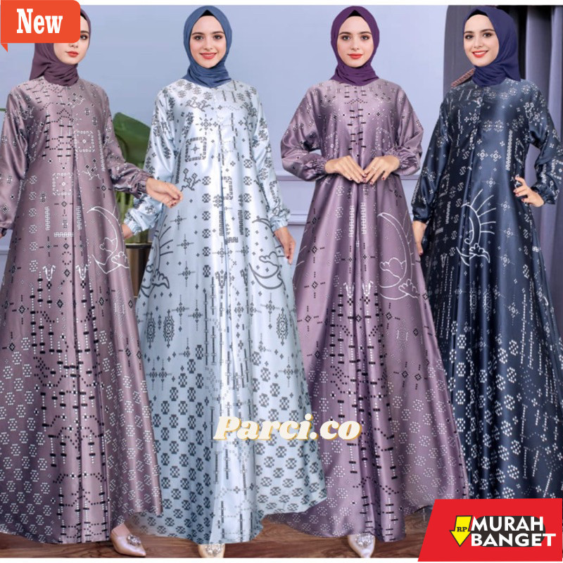 Gamis wanita untuk lebaran- (COD)Parci Tasya Gamis Silky Premium - Gamis Silk -Gamis Silk Motif Terb