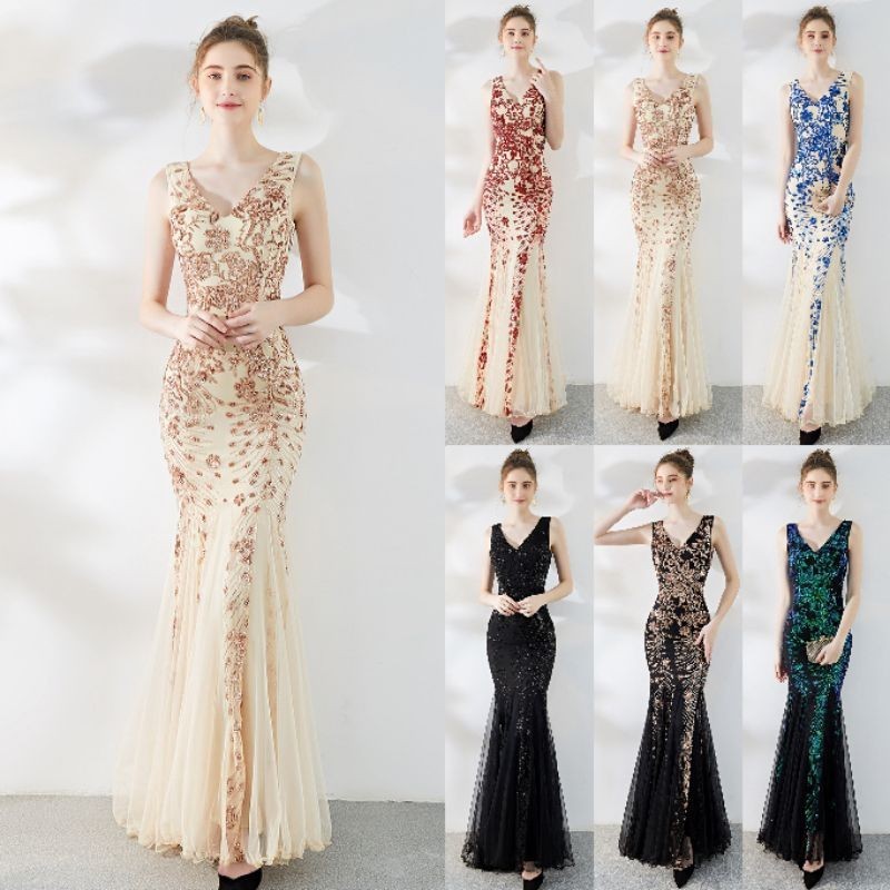 Realpic Gaun mewah impor gaun bridal gaun resepsi gaun maxi long dress pesta