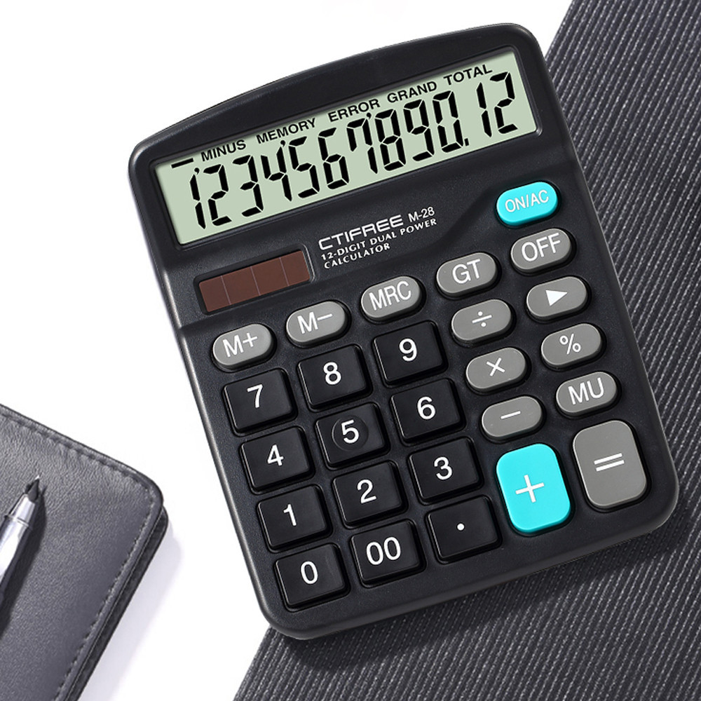 

M-28 kalkulator murah tampilan LCD kantor Desktop disesuaikan Logo keuangan kalkulator ilmiah kalkulator bertenaga surya