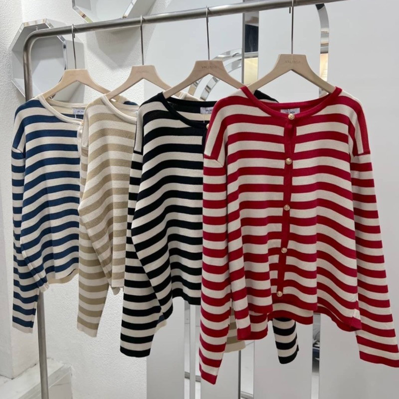 READYSTOCK CHENEL STRIPE CARDIGAN BRAND VALINDA / READY CARDIGAN WANITA IMPORT BANGKOK