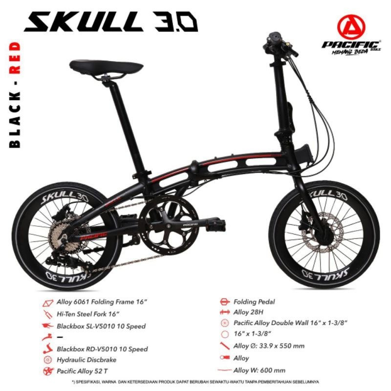 RAMADHAN SALE Sepeda Lipat Ukuran 16 Pacific Skull 3.0 Hidrolik Murah Berkualitas / Sepeda Lipat Sku