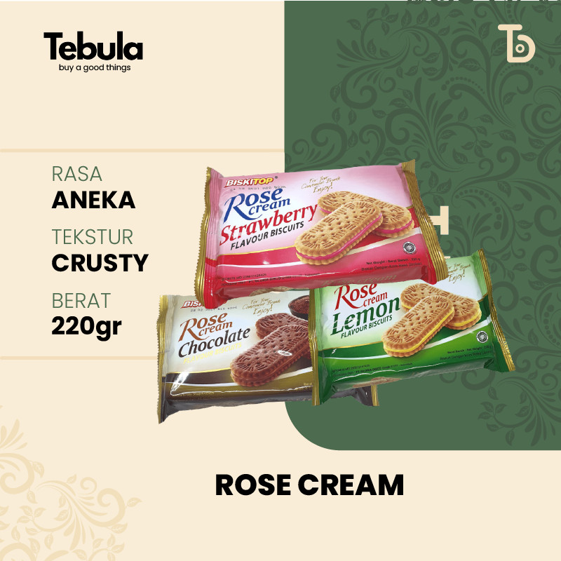 

[ TEBULA ] - BISKITOP ROSE CREAM 220g Biskuit Kue Kering Anak Dewasa Enak Renyah Biscuit Rasa Coklat Lemon