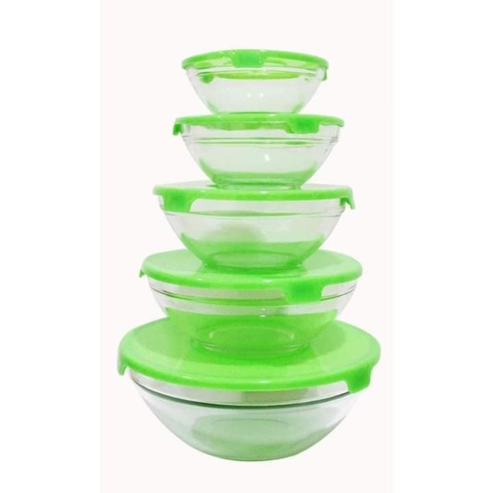 NEW BOWL GLASSWARE SET IDOLA HC - MANGKOK KACA SET ISI 5-GLASS BOWL KACA - Hijau - Bahan Berkualitas