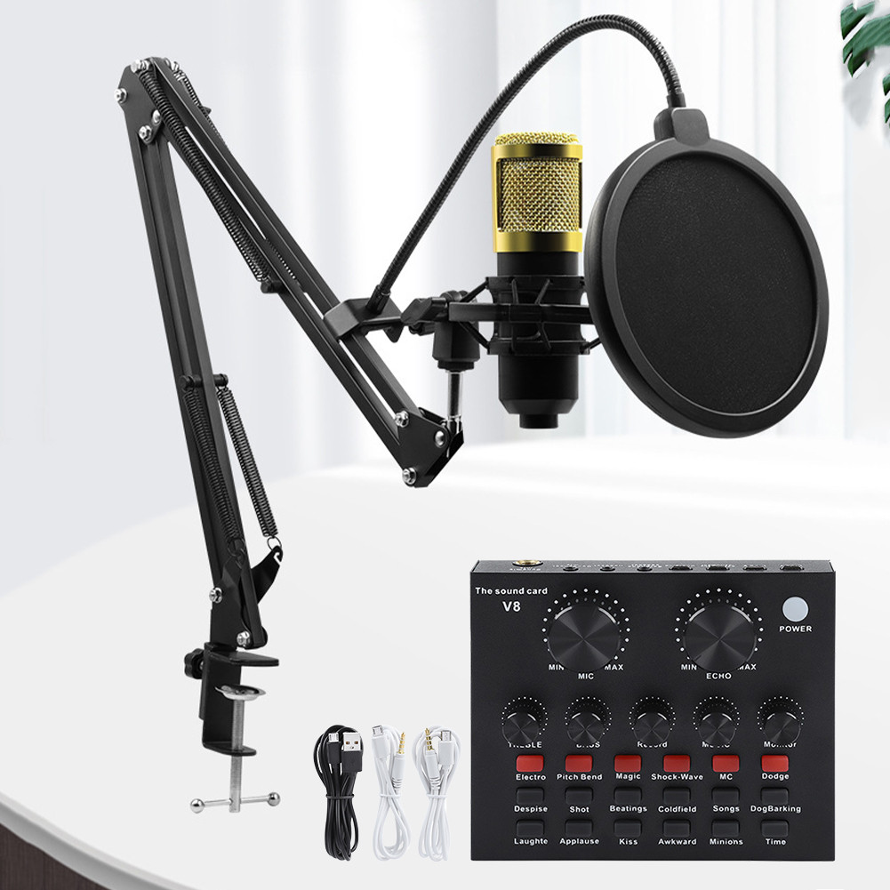 Soundcard V8 PAKET MICROPHONE Mic Condenser BM 800 + SOUNDCARD V8 Live Streaming Recording Microphon
