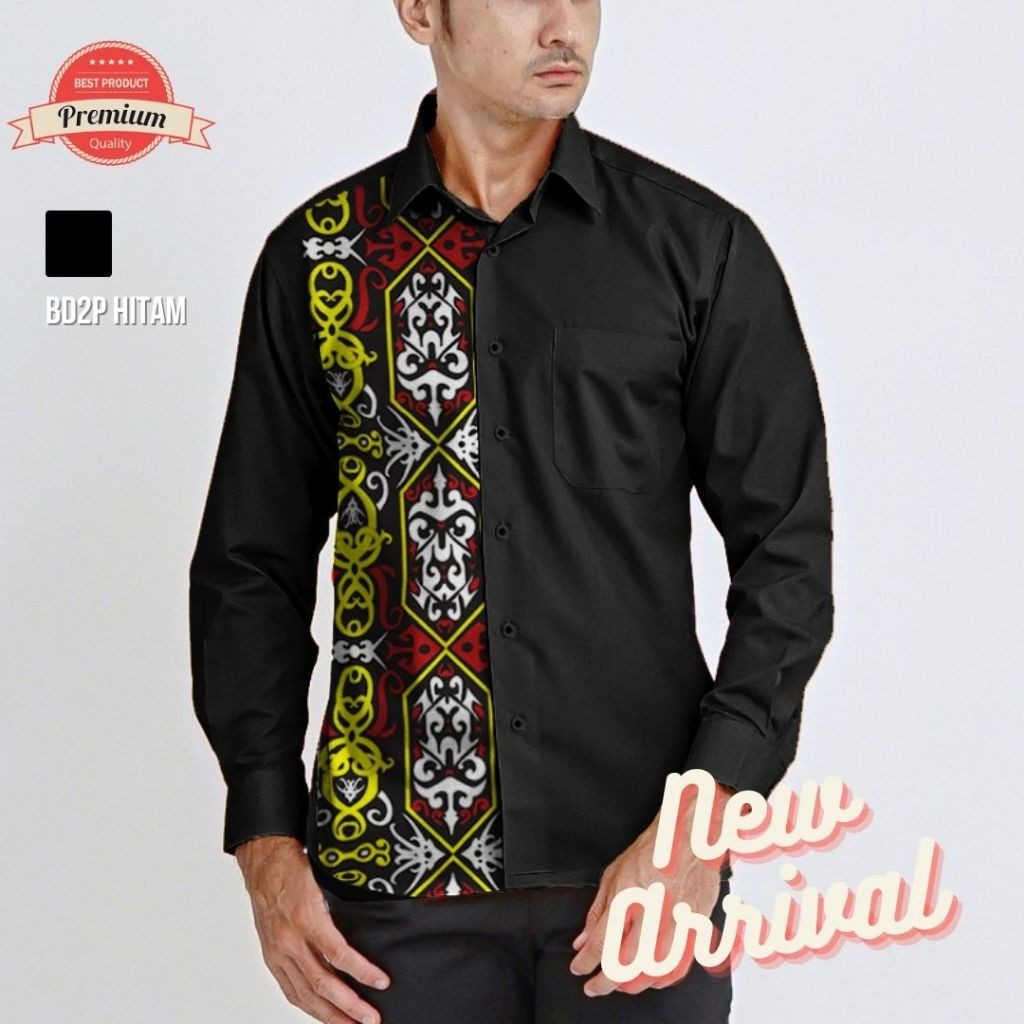 RAMADHAN SALE Angelaco | Kemeja Batik Dayak Lengan Panjang Pria | Batik Motif Dayak Pria BD2