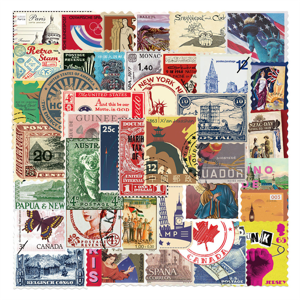 

10/30/50PCS Retro Travel Stamp Graffiti Sticker Sticker Scrapbook Notebook Luggage Guitar Mobile Phone Toy PVC Sticker Wholesale