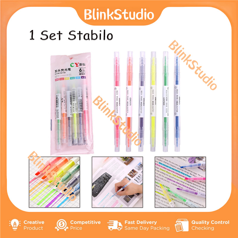 

1 Set Stabilo Warna Warni / 6 pcs Stabilo Warna Warni 2 Sisi