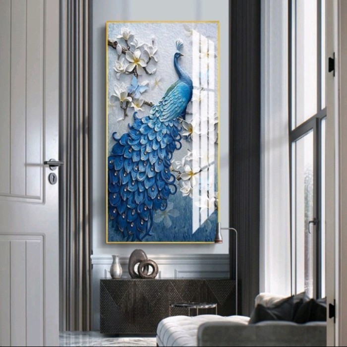 Pajangan Hiasan dinding Crystal Porselin 5D Motif Merak Blue - Merak S 60×120