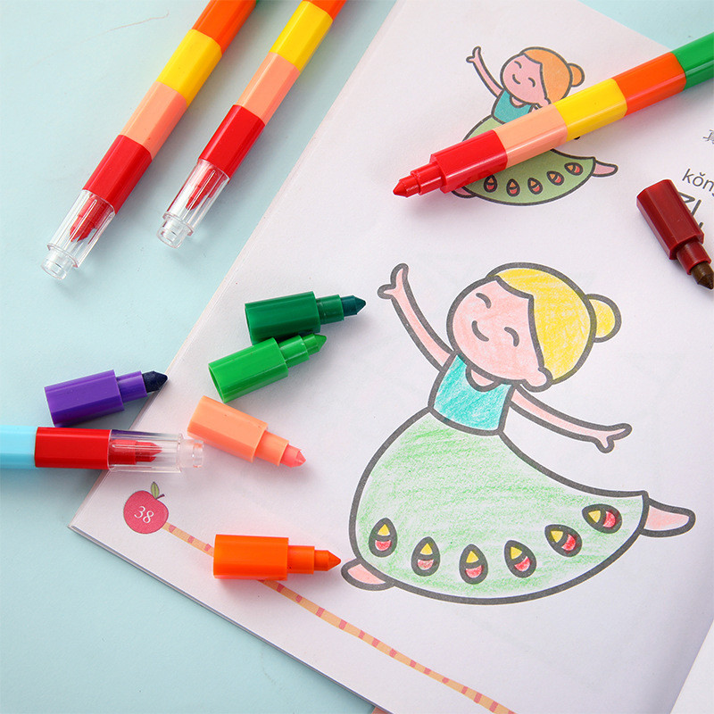 

1Pcs 12 Colors Creative Building Blocks Crayon Cute Kawaii Graffiti Pens For Painting Stationery Student For kids Square Crayon