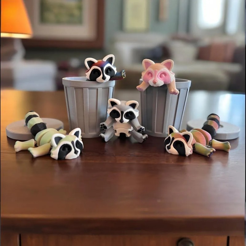 Adopt Your Own Mischievous 3D Printed Raccoon 3D Printed Raccoon Doll Trash Can Multi-Jointed Movabl