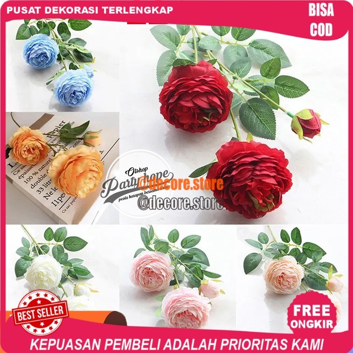 Cod Bunga Mawar 3 kuntum / Bunga Plastik mawar / Tanaman Artificial Bunga - Putih