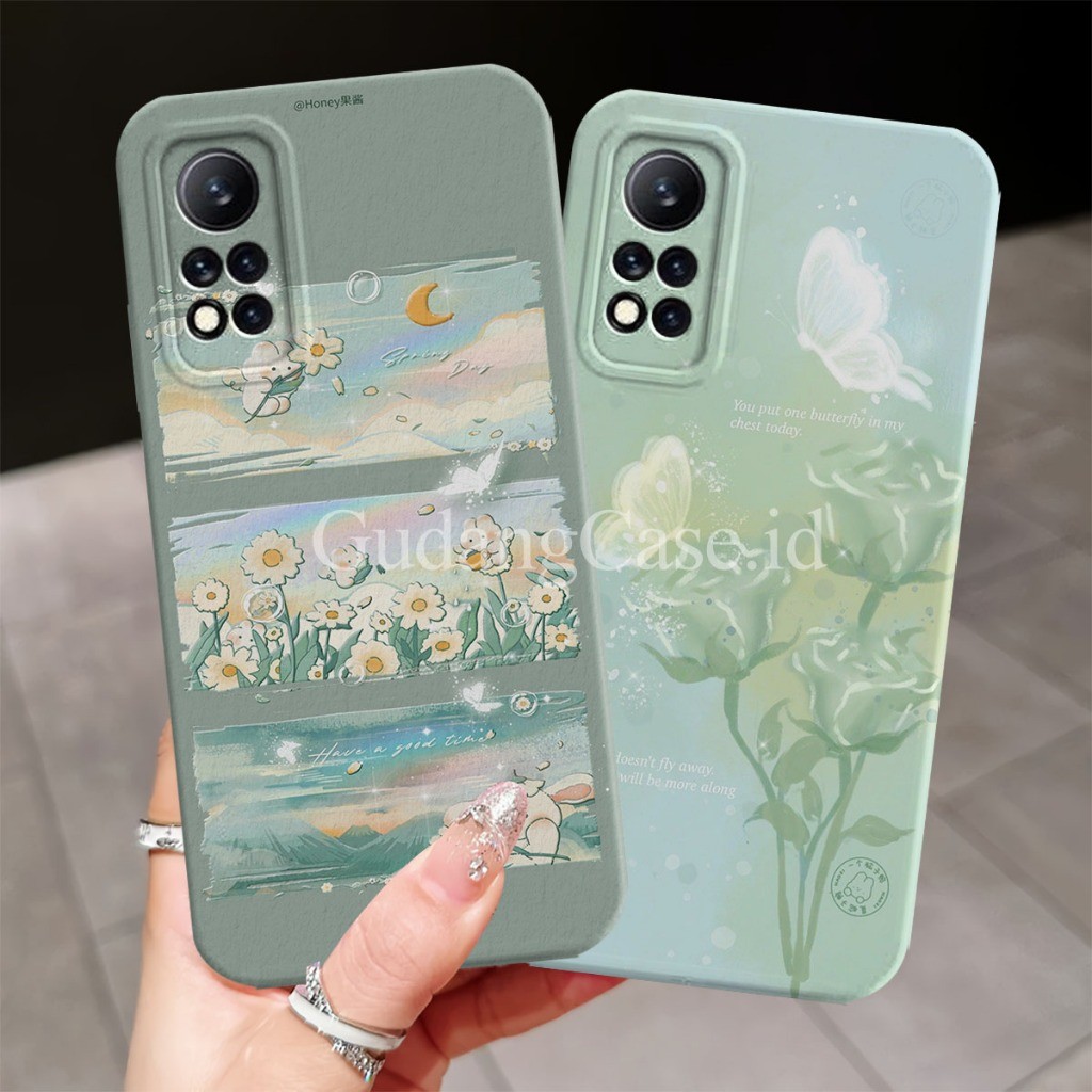 Softcase Hp Infinix Hot 11s Nfc Motif Bunga Hijau case Pelindung Camera Lentur