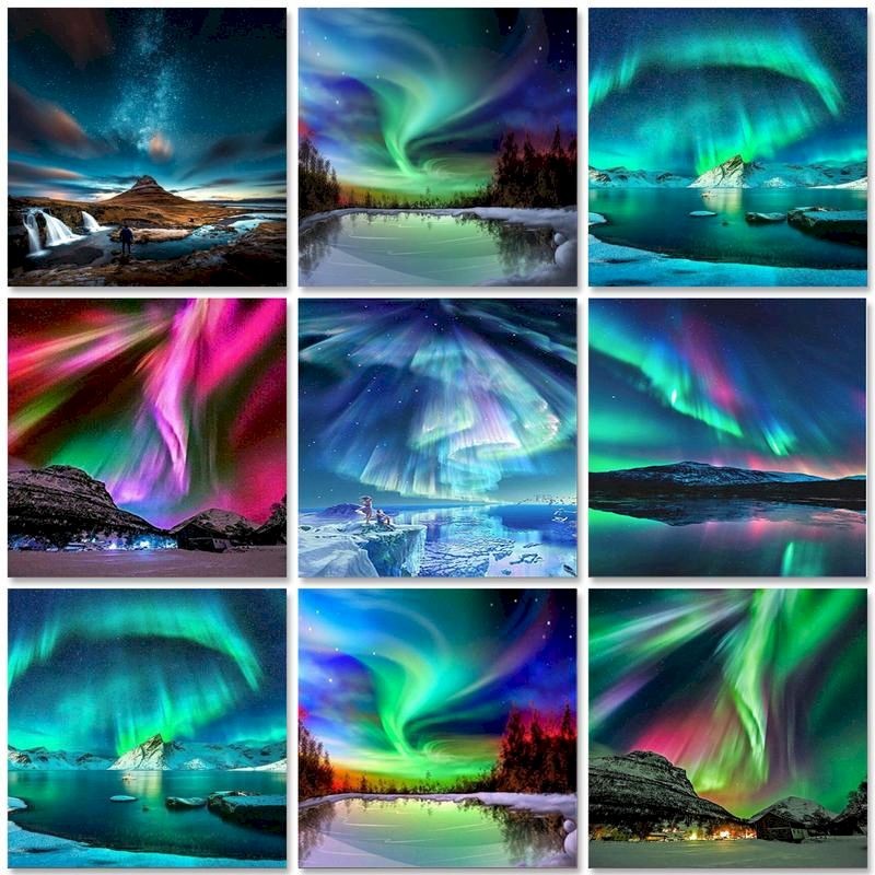 

SDOYUNO Interior Painting by numbers Handpainted Picture Paint Aurora scenery DIY Drawing by numbers Artwork Home decor