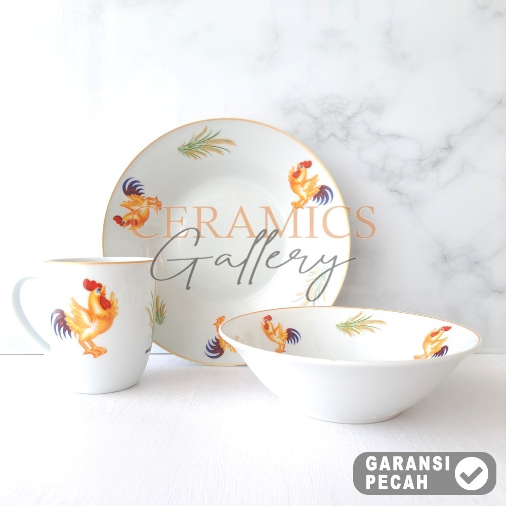 WINSTON 3pcs Dinner Set Piring 9,25in Mangkok 7in Mug 320ml AYAM PADI Set 3pcs