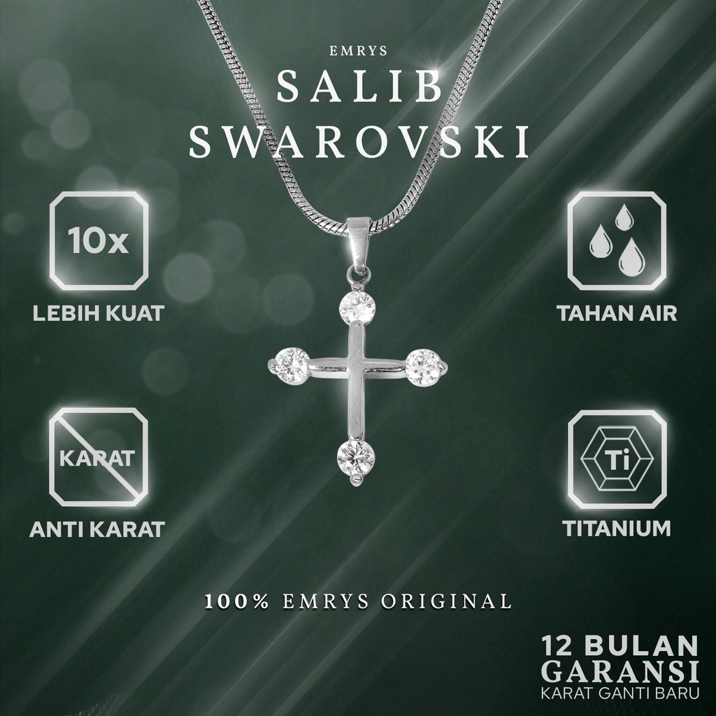 SALIB SWAROSKI Liontin Set Kalung Titanium Anti Karat Liontin Salib Pria Wanita