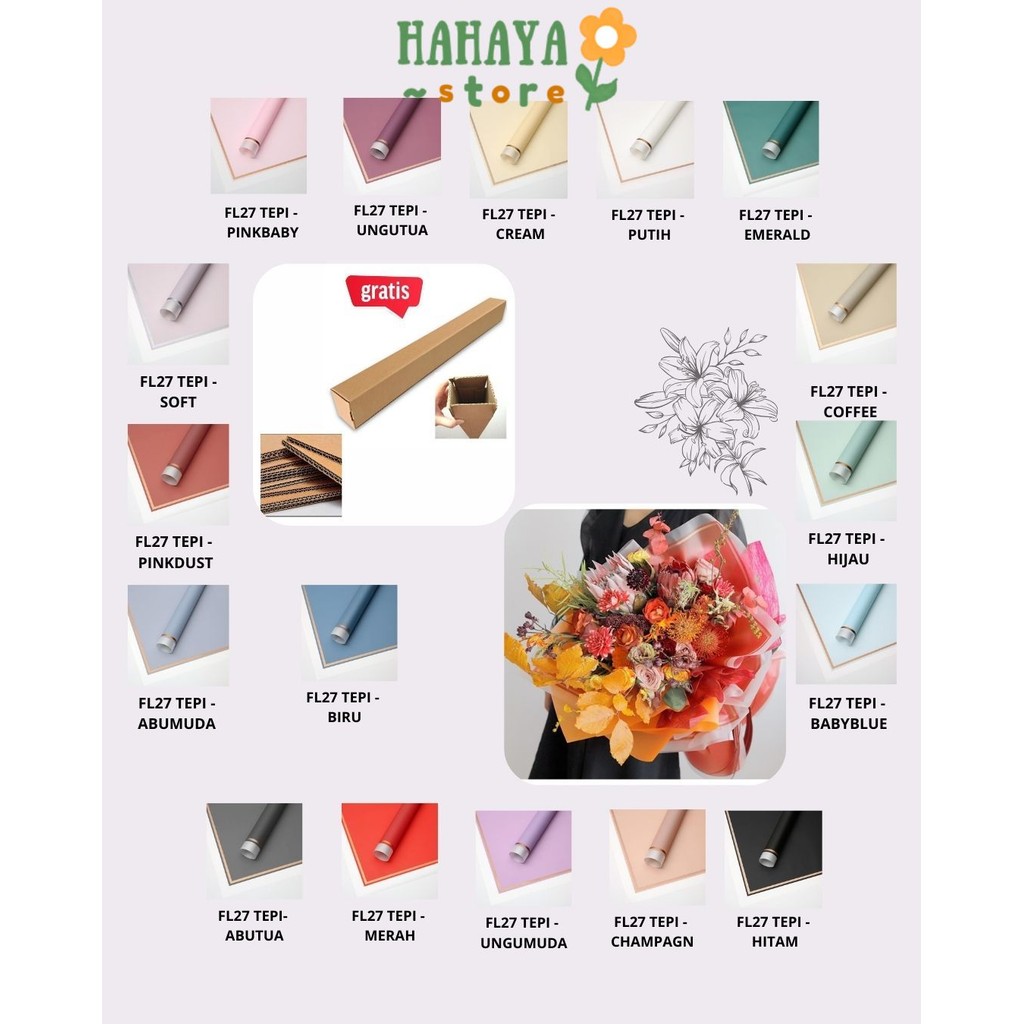 

HAHAYA - (5 LEMBAR) - FL27 TEPI Kertas Bunga Paper Buket Motif Lis Gold Pinggir Transparant Florist Cellophane Wrapping