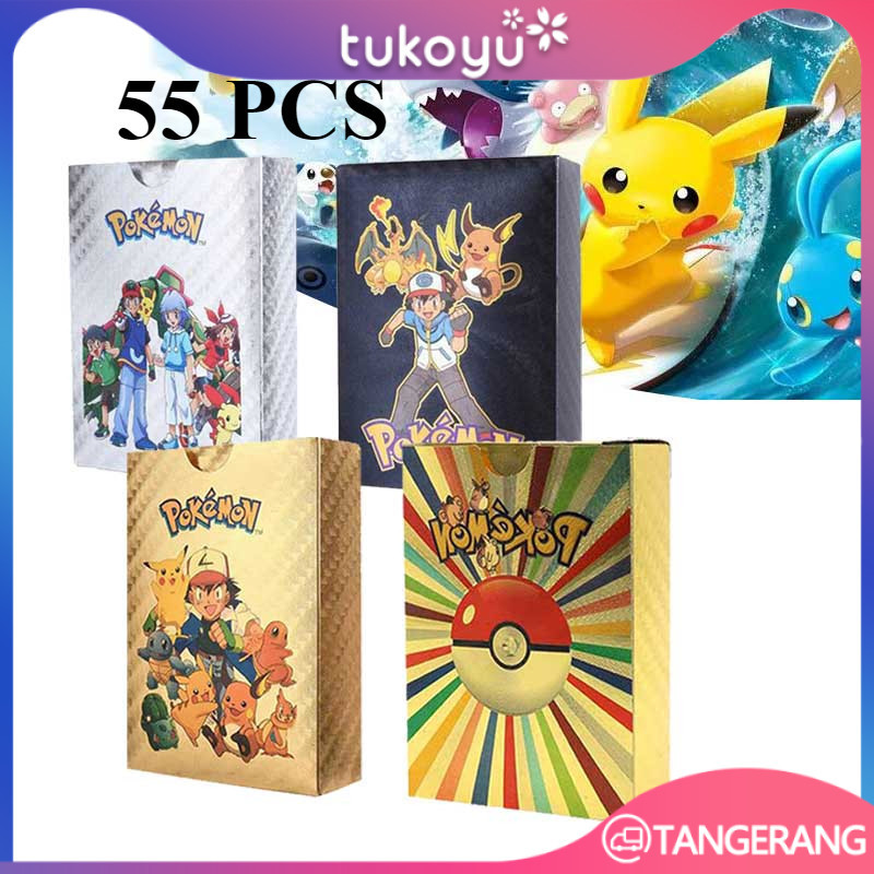 55pcs Charizard Pikachu cards Kartu Pokemon Original Gold Emas Hitam Langka Charizard Pikachu Langka