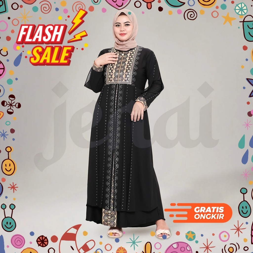 MEGASALE / JENAI Gamis Abaya Turkey Hitam Terbaru Bordir Mewah Dan Elegan Busui