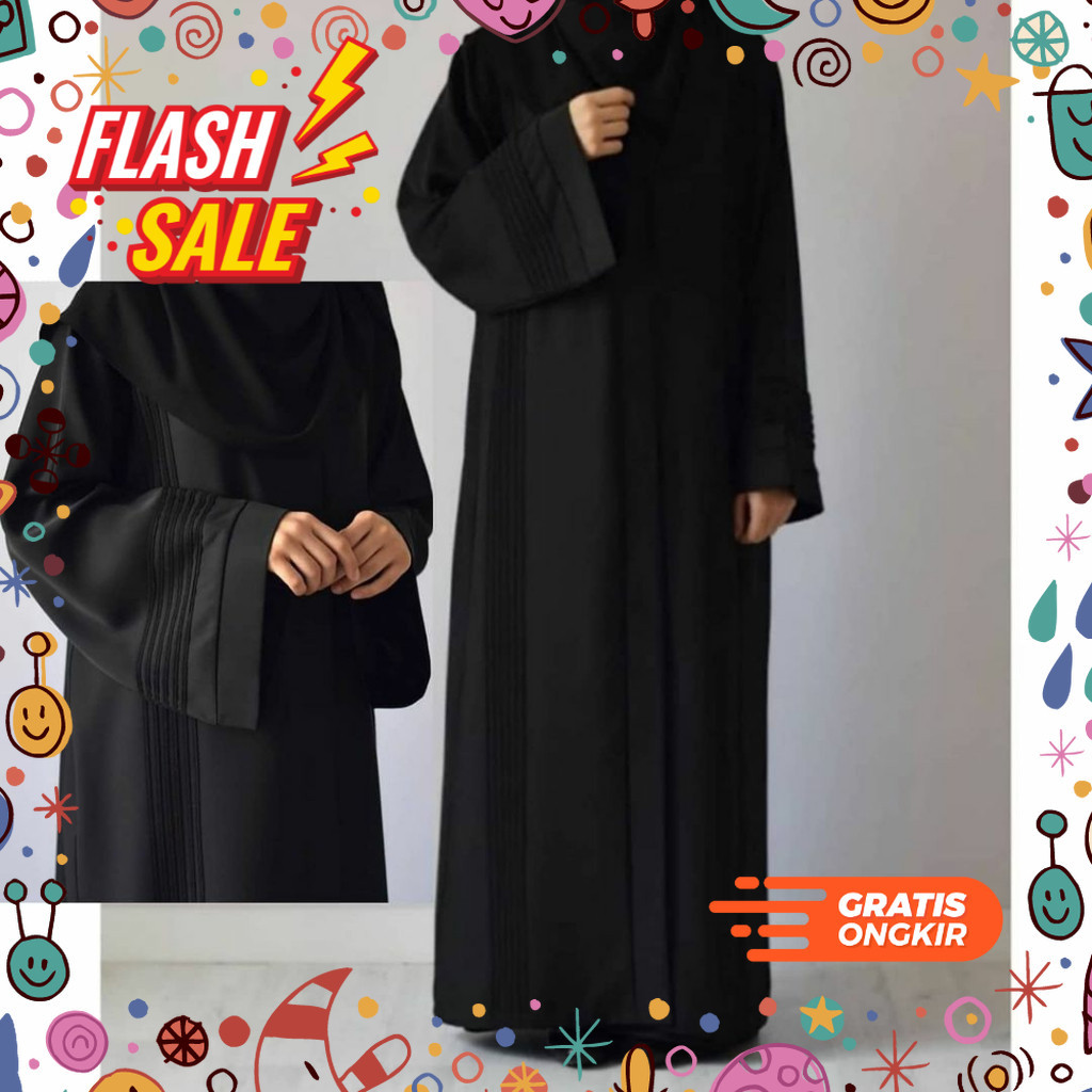 MEGASALE / Gamis Terbaru Abaya Hitam Jetblack Dubai Yumna BUSUI Abaya Turkey Polos Simple Dress Musl