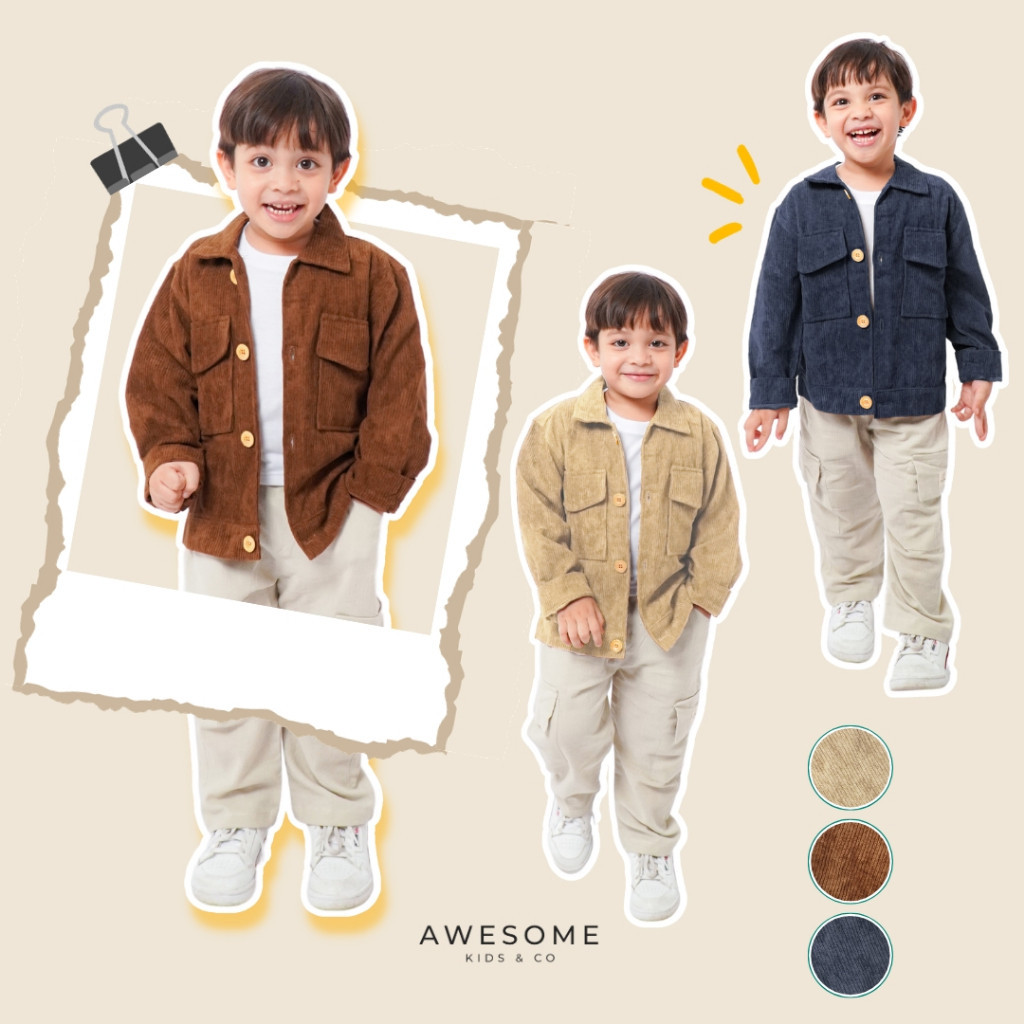 WL87JH AWESOMEKIDS Jaket Anak Trucker Korean Cordy Jacket Corduroy Unisex Laki Perempuan