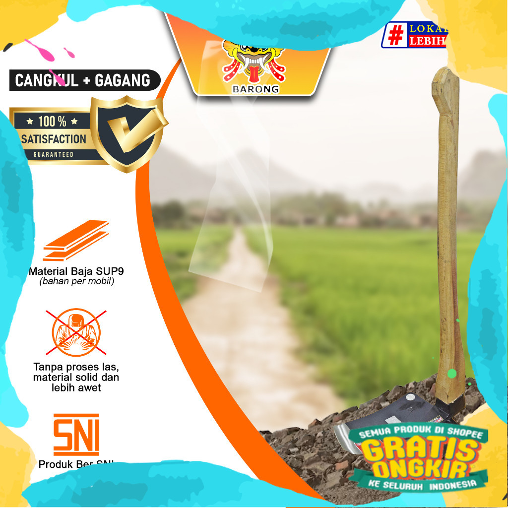 Cangkul Barong / Pacul Baja Kuat Tanpa Las + Gagang Kayu/ putih Rmy Hijau coklat Pink