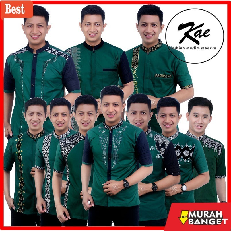 Baju muslim pria pendek- Baju Muslim Pria Kemeja Koko Lengan Pendek Katun Terlaris warna hijau botol