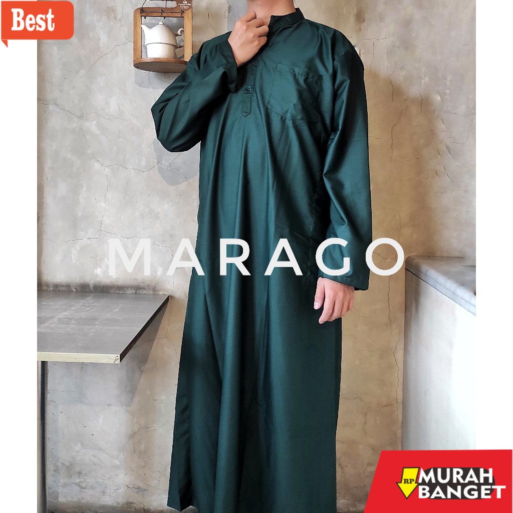 Baju timur tengah pria- Gamis Jubah Pria TOYOBO PREMIUM ADEM Hijau Botol Muslim Thobe Polos Dewasa N