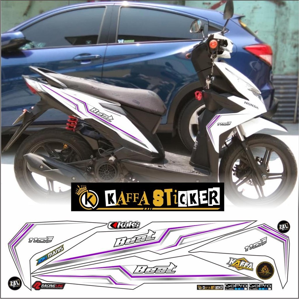 POLET Sticker Striping Motor Beat new/Street - Striping List Variasi stiker list ungu putih LIS POLE