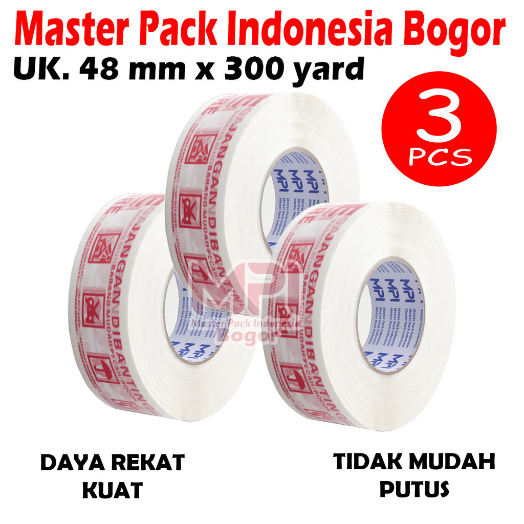 

3 PCS - Lakban Fragile Putih 48 mm x 300 yard - Handle With Care - Jangan Dibanting - MPI