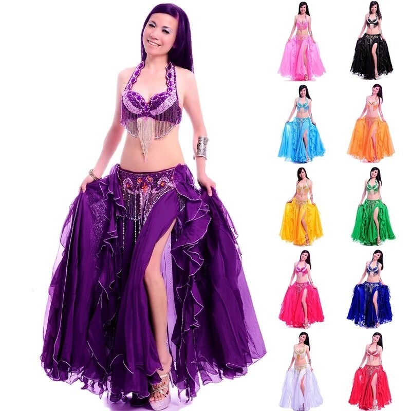 Professional belly dance costumes women bra belt long skirt belly dancing dress set women carnival c