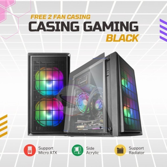 Casing CPU Gaming Free Fan Rainbow