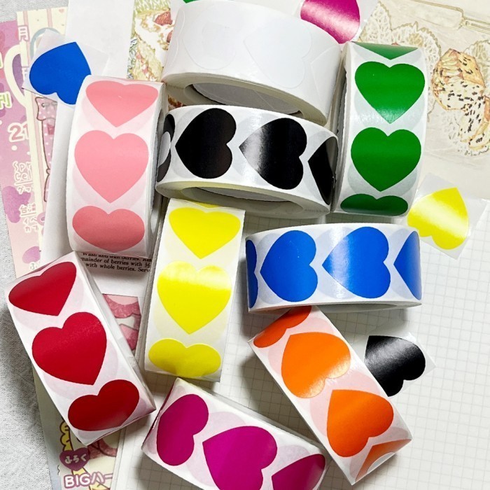 

Sticker Label LOVE Shape Dot Marker Warna 2,5 cm Stiker Polos Bentuk Hati 25 mm (500pcs/ roll)
