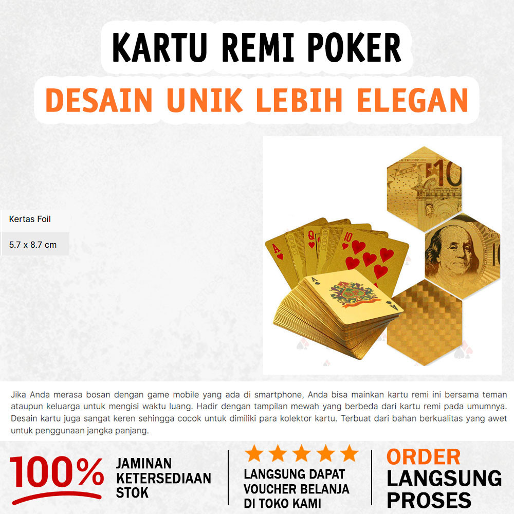Kartu Remi Poker Lapisan Gold Foil Motif Dollar - Golden