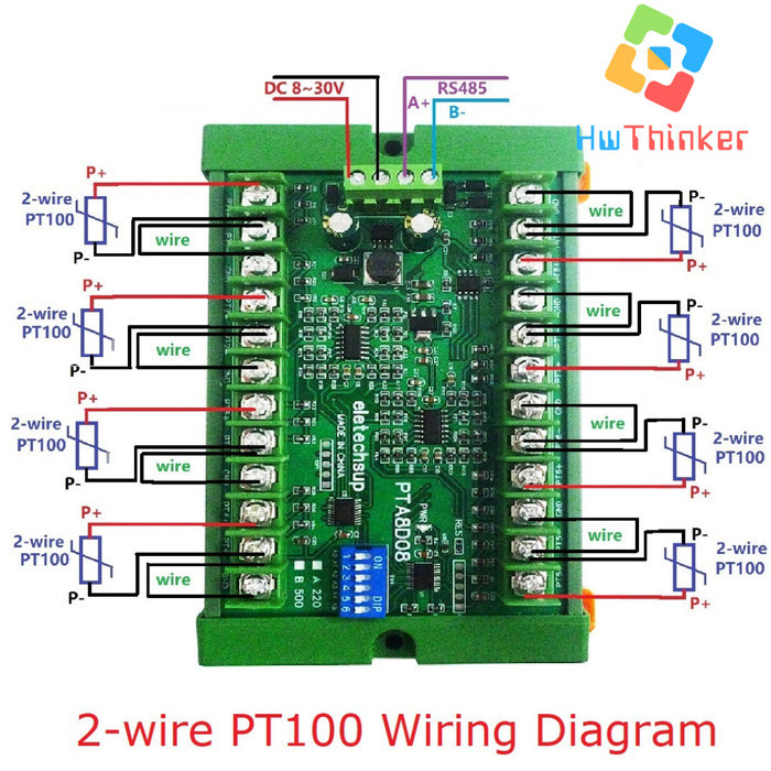 PTA8D08 DC 8-30V Modul Converter RS485 Modbus RTU 8CH 8 Channel for Temperature Sensor PT100 RTD