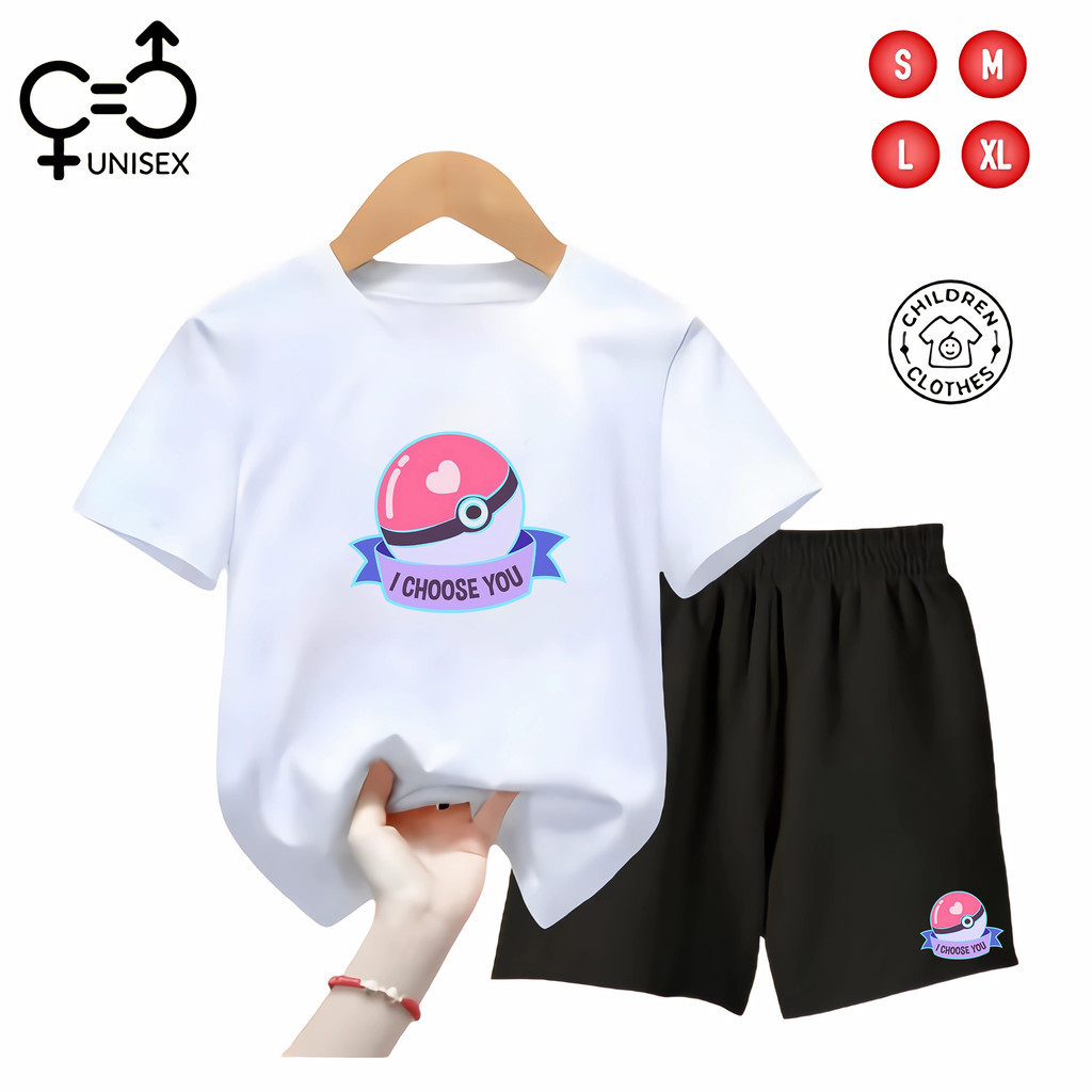 GC - SETELAN Anak Unisex KAOS + Celana PENDEK Hitam - POKE I CHOOSE YOU