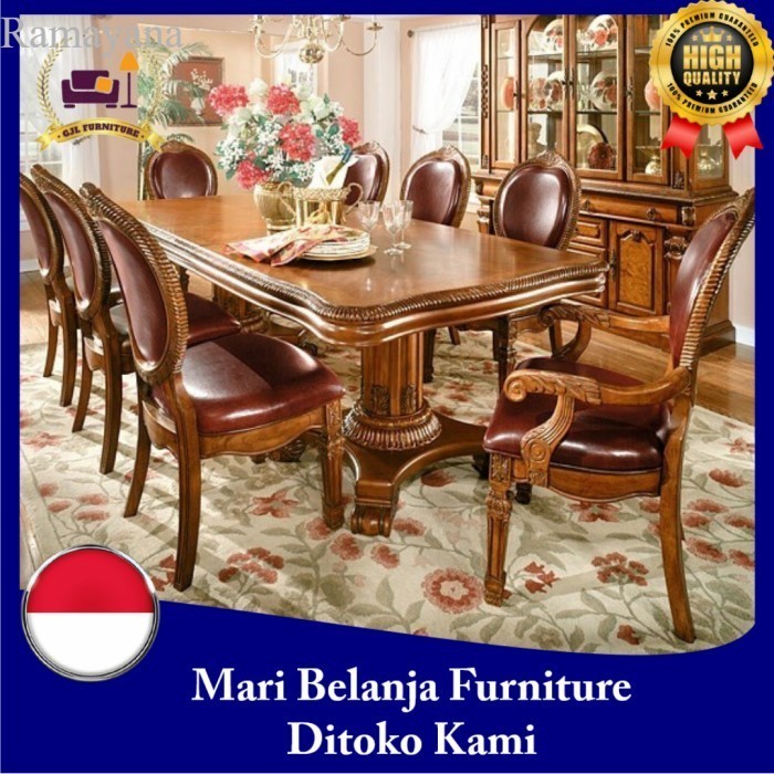 

Meja Makan Set Klasik Ukir 8 Kursi Kayu Jati Great A Perhutani Murah