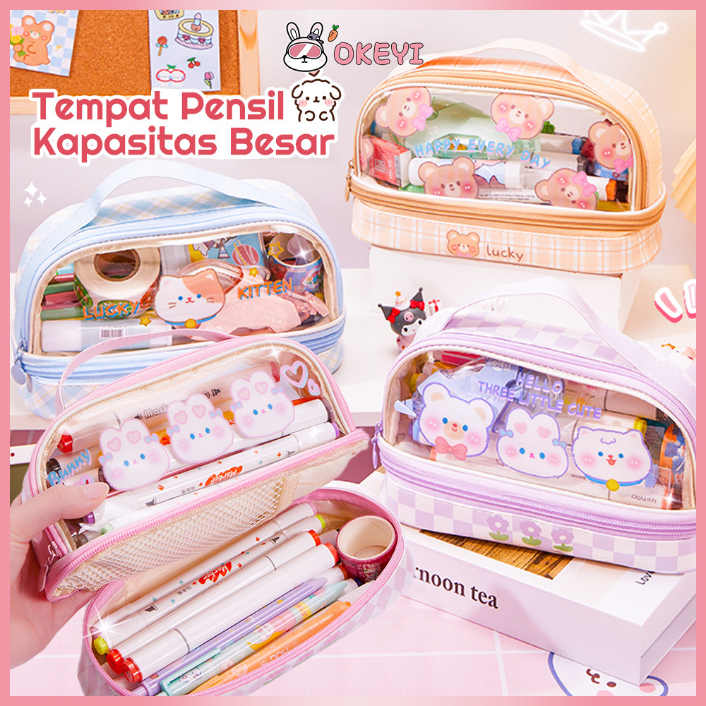 

OKEYI tempat pensil transparan pencil case korea tas pensil