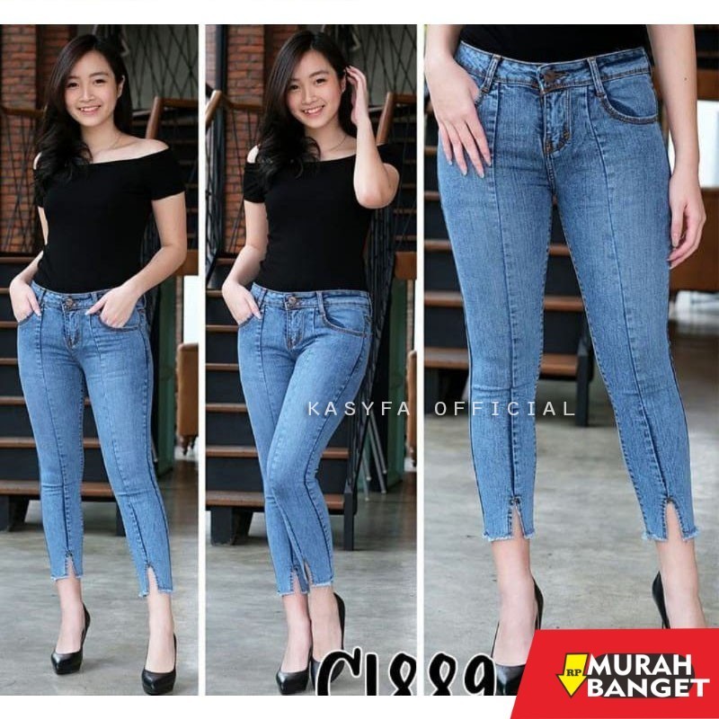 Celana Denim Wanita Terbaru- RAISA CELANA JEANS WANITA 7/9 SNOW FRONT LINE BELAH