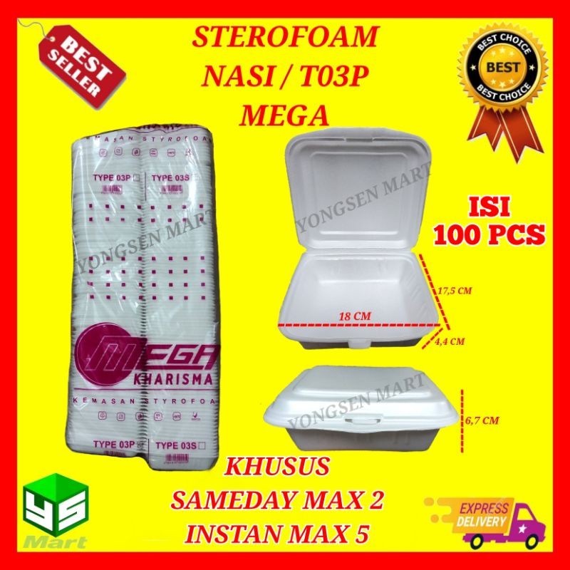 styrofoam , gabus , foam kotak nasi tebal besar polos mega kharisma