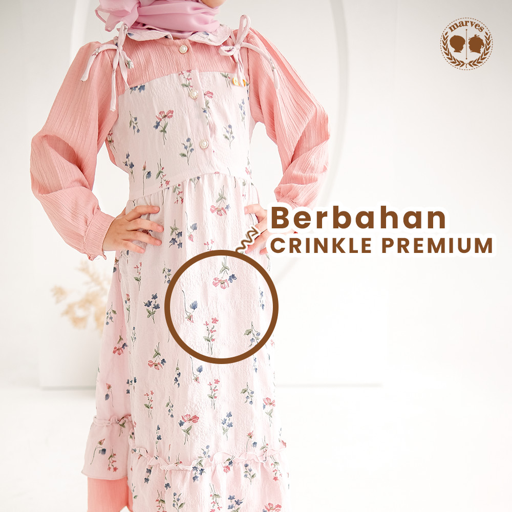 MARVES Noura Baju Gamis Anak Perempuan Set Hijab Bahan Crinkle Usia 1 Hingga 14 Tahun-2