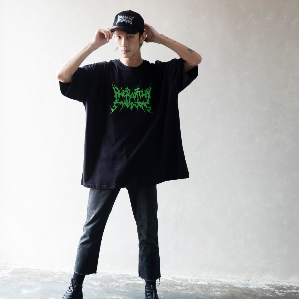 【Ori】 Hierarchy Studios - Born Evil Black Oversized T-Shirt T-shirt pria dan wanita