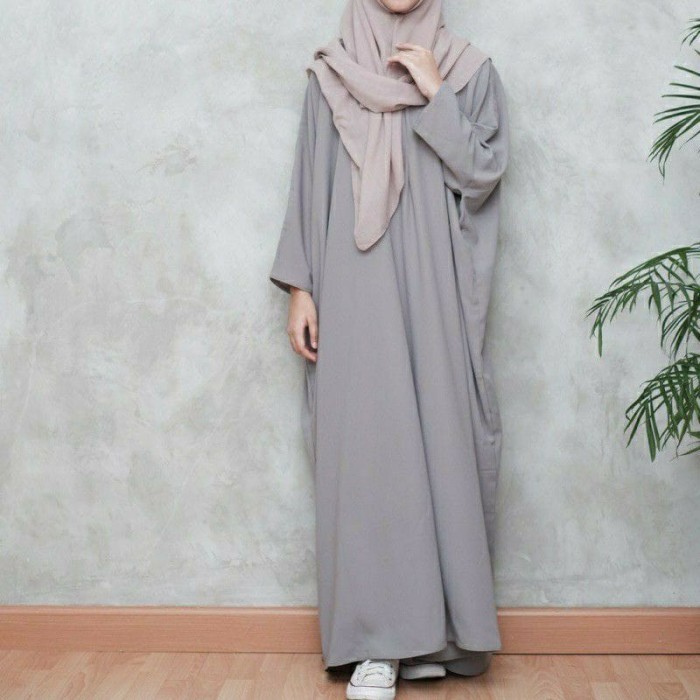 Baru Abaya Polos Wanita Umroh Gamis Arab Busui Hitam - Putih S