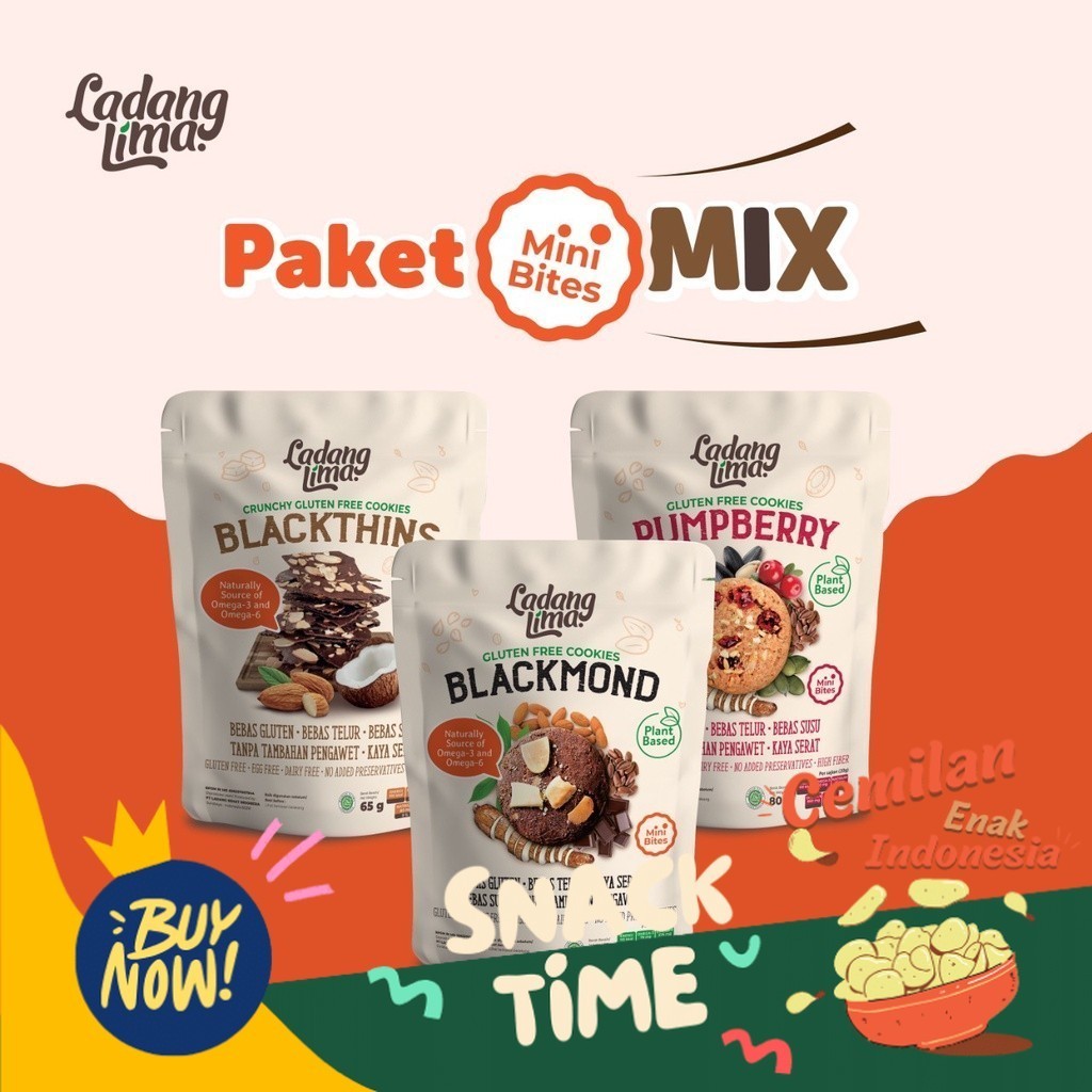 

PROMO SPESIAL Paket Mix Cookies Mini Bites - Ladang Lima Gluten Free Snack Healthy Food