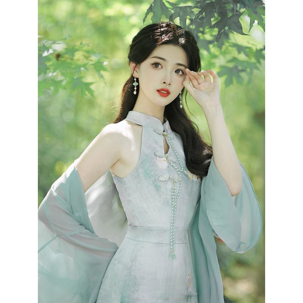 New cheongsam neck hanging dress two-piece set for women