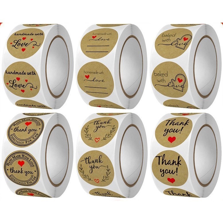 

[RP] 500 PCS Sticker HANDMADE WITH LOVE / BAKED WITH LOVE / HOMEMADE Roll 2.5 CM CRAFT Stiker Terima Kasih Self Adhesive Seal Label Roll